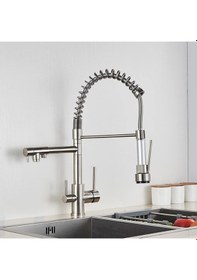 Resim Mutfak Eviye Bataryası Dual Flow Su Arıtma Çıkışlı Spiralli Ve Fiskiyeli Nikel. 