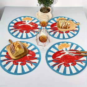 Resim 2'li/4'lü/6'lı Mavi ve Beyaz Yengeç Desenli İlkbahar-Yaz Yuvarlak Amerikan Servisleri, Düğün Sezonu Temalı Masa Dekoru, Yaratıcı Keten Matlar, Sadece Elde Yıkama, Düğün Sezonu için Uygun, Tatil Yıldönümleri, Ev Yemek Odası Amerikan Servisleri, Aile, Mutfak, Restoran, Partiler için Mükemmel 