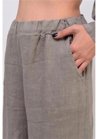 Resim Bohem Stil İtalyan Fisto Detaylı Keten Pantolon-8748 Vizon 