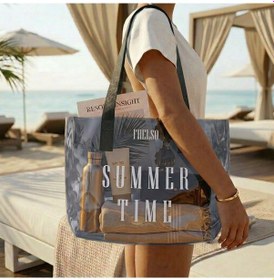 Resim Frelso Şeffaf Plaj Çantası Baskılı Kadın Beach Çanta Gri 