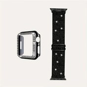 Resim Gaojunshop01 Siyah Çift Sıra Kristal Kaplama 4.5cm Parlak Nylon Şerit 