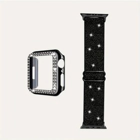 Resim Gaojunshop01 Siyah Çift Sıra Kristal Kaplama 4.5cm Parlak Nylon Şerit 