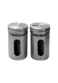 Resim Baharatlık Tuzluk Karabiberlik 2 Adet 5 X 8 Cm 3 Ayarlı Başlık, Cam Paslanmaz Çelik Kaplamalı 