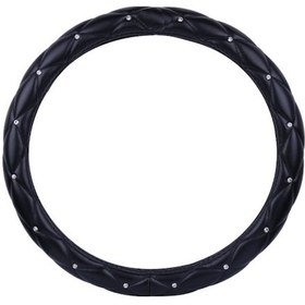 Resim Kadınlar İçin Kristal Elmas Siyah Moda Ve Sportif Direksiyon Simidi Kılıfı İle Evrensel Araba Direksiyon Simidi Kılıfı 