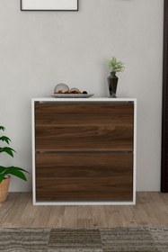 Resim Moonlife 2 Kapaklı Kayar Raflı Ayakkabılık Ceviz 