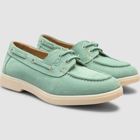 Resim Monamae %100 Hakiki Deri Yeşil İp Detaylı Süet Kadın Loafer YESIL 