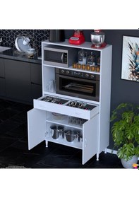 Resim Modilayn Vio Fırın Dolabı 100x163,4x32.5 Cm Çekmeceli Kapaklı Mini/midi Mikrodalga Mutfak Dolabı Beyaz 