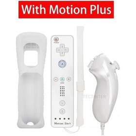 Resim Beyaz-kablosuz Bluetooth Gamepad Dahili Motion Plus Uzaktan Kumanda İle Uyumlu Nintendo Wii Denetleyici Nunchuck Seti İle Silikon Kılıf 