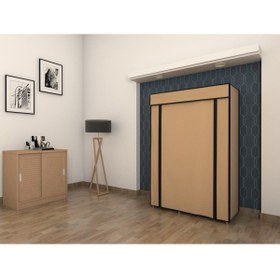 Resim Burak Plastik Profilli Bej Tek Yandan Raflı Bez Dolap Gardırop 