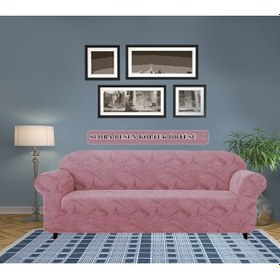 Resim Koltuk Örtüsü Jakarlı Esnek Ve Lastikli 3 Kişilik Pembe 