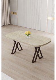 Resim Canisa Kaye Serisi Mdf 90x168 Traverten Mutfak Masası Takımı 6 Siyah Sandalye Traverten Masa Siyah Sandalye 