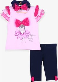 Resim Breeze Kız Bebek Tayt Takım Balerin Baskılı Bandanalı Pudra (6 Ay-2 Yaş) 