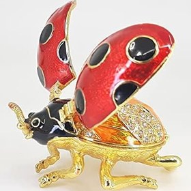 Resim Swaroski Taşlı Metal Uğur Böceği Mücevher Kutusu 