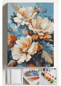 Resim Sayılarla Boyama Çerçeveli Hobi Seti Numaralı Tuval Fırça Boya Dahil Kasnaklı Çiçek 40x50 Cm 