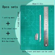 Resim 8 adet A2 Kesme Mat Seti, 5 Bıçak, 1 Kesme Mat, 1 Oyma Bıçağı, 1 Ölçü Çubuğu dahil, El Sanatları, Dikiş, Kumaş Sanatı, Patchwork ve Scrapbooking için 
