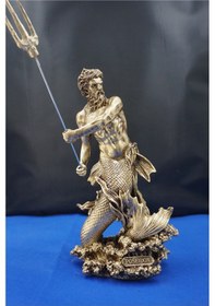 Resim Poseidon Heykel Biblo Tasarım - 30 Cm Mitolojik Obje Hediyelik Eşya Ev Dekor Altın 