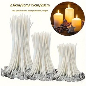 Resim DIY Mum Yapımı için Tutuculu 100 Adet Önceden Balmumlu Fitil - Sanat & El İşleri Malzemeleri 