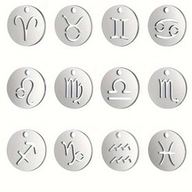 Resim 12 Parça 304L Paslanmaz Çelik Takı Seti - Erkek ve Kadınlar için Burç Küpeleri, Bileklik ve Kolye Aksesuarları DIY 