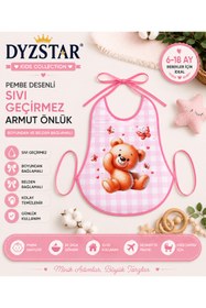 Resim DYZSTAR Pembe Ayıcık Desenli Sıvı Geçirmez Armut Önlük Boyundan ve Belden Bağlamalı Bebek Mama Önlüğü 6-18 Ay 