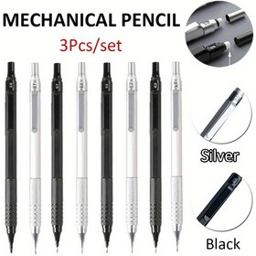 Resim 3 adet Yüksek Kaliteli Mekanik Kalem, 0.3/0.5/0.7/0.9/2.0mm Kurşun Kalınlığı, Silgi ile Geri Çekilebilir, Ergonomik Tutuşlu, Sanat, Ofis Yazısı ve Çizim için - Profesyonel Metal Tasarım, Ofis Yazı Araçları, Şık Metalik Kaplama, Hassas Yazı Araçları 