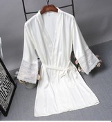 Resim Sones Bornozlar Zarif Pijama Dantel Kadın Elbise Kimono İpek Bornoz Beyaz 