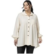 Resim Büyük Beden Kol Ağzı Lastikli Geniş Kesim Reglan Kol Ekru Gömlek Ekru 