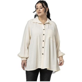 Resim Büyük Beden Kol Ağzı Lastikli Geniş Kesim Reglan Kol Ekru Gömlek Ekru 