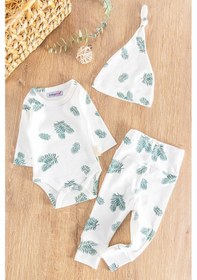 Resim Palmiye Desenli Şapkalı 3'lü Kız/erkek Bebek Takım 001 