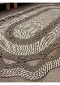 Resim Mavaux Sarmaşık Model Oval Hasır Görünümlü Jüt Kilim Paspas Halı Taş 