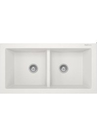 Resim Real Stone Real Stone P019 Nemrut Granit Mutfak Eviyesi Beyaz Tezgah Altı - Üstü 97 x 52 CM Iki Gözlü 