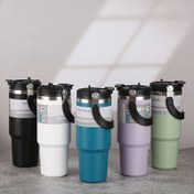 Resim 40oz Yalıtımlı Paslanmaz Çelik Termos Bardak, Saplı, Samanlı & Kapaklı - Dış Mekan Sporları, Seyahat & Kamp için Taşınabilir Büyük Kapasiteli Su Şişesi, Katlanabilir, Araba Bardağı 