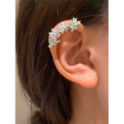 Resim 1 adet Sentetik Küpik Zirkonya Çiçek Süsü Küpe Sevgililer Günü için, Ins Flower Kulak Kemesi Klips Moda, Hafif Lüks, Niche Tasarım Çiçek Kulak Klipsi 