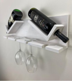 Resim Ahşap Şaraplık ve Kadeh Standı Beyaz 