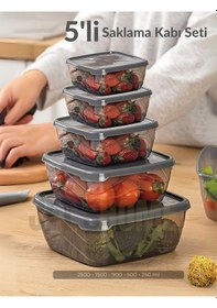 Resim Jet's Home 5 Li Set Kare Saklama Kabı Seti Bpa Free Erzak Kabı Bakliyat Saklama Kapları Buzdolabı Kabı Şeffaf Antrasit 