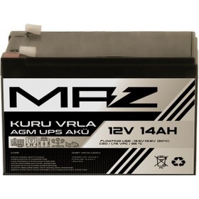 Resim Maz Akü 12 Volt 14 Amper (Ah) Kuru AGM VRLA Güç Kaynağı UPS Akü 