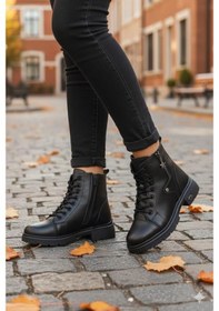 Resim Mehmet Mete 1180 Rahat Sıcak Astar Kaymaz Taban Yumuşak Hakiki Deri Kadın Bot Siyah 