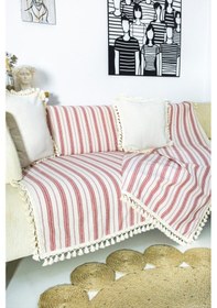 Resim Dnc Home Tekstil Ndchome Bordo Çizgili Ham Ponponlu Otantik Koltuk Örtüsü Koltuk Şalı 