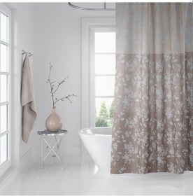 Resim Çiçekli Duş Perdesi-Banyo Duş Aksesuar Perdesi Hardal 
