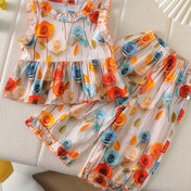 Resim Şık Çiçekli Kolsuz Üst & Geniş Paça Pantolon Takımı - Renkli Botanik Baskı, Rayon Karışımı, Makinede Yıkanabilir - Kadınlar için Moda Yazlık Kıyafet, Dış Mekanlar için Mükemmel 