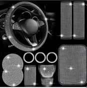 Resim Samdoo "11 Parça Kristalli Araç İç Aksesuar Seti - Direksiyon Kapağı, Vites Kolu Ve Daha Fazlası" 