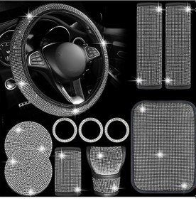 Resim Samdoo "11 Parça Kristalli Araç İç Aksesuar Seti - Direksiyon Kapağı, Vites Kolu Ve Daha Fazlası" 