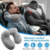 Resim Kulaklıklı ergonomik şişme seyahat yastığı - Yumuşak kadife boyun desteği, uçak, araba, ofis ve kamp için uygun, uyku dinlenme yastığı 