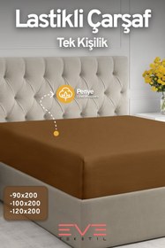 Resim Fitted Yüksek Kaliteli Penye Kumaş Tek Kişilik Lastikli Çarşaf - Kahverengi / 140 x 190 
