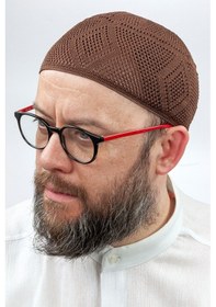 Resim Ilmek Dantel Örme Namaz Takkesi - Kahverengi 