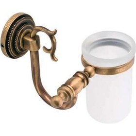 Resim Prinç Kuğu Cam Diş Fırçalık Antik Kaplama Lüx Banyo Fırçalığı Paslanmaz Tutucu Antik Sarı 