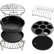 Resim Binduo Paslanmaz 7 Adet Yui / Xiaomi / Philips / Kumtel Uyumlu Air Fryer Aksesuarı - Siyah / Gümüş (Yurt Dışından) 