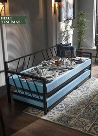 Resim Unimet Glory Yavrulu Daybed Tek-çift Kişilik Sedir Metal Karyola Siyah 