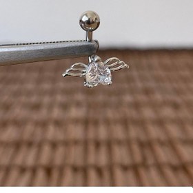 Resim 316 L Cerrahi Çelik Anti Alerjik 10 Mm Zirkon Taşlı Melek Kanadı Göbek Piercingi Lila 