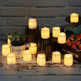 Resim 12/24 adet Pil ile Çalışan LED Çay Işıkları, Düğün, Masa, Festival, Cadılar Bayramı, Noel Süslemeleri için Sıcak Beyaz LED Çay Işıkları, Mumlar Cadılar Bayramı Süslemeleri 