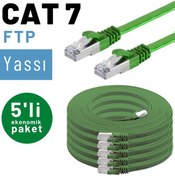 Resim 5 adet IRENIS CAT7 Kablo Yassı FTP Ethernet Kablosu, 2 mt Yeşil 